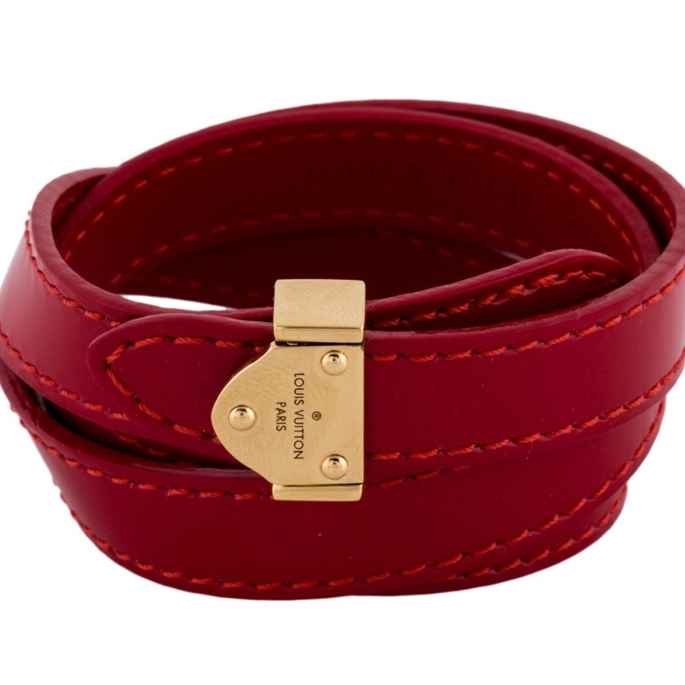 Louis Vuitton Red Leather Wrap Bracelet